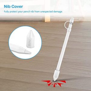 Fintie 3 Pieces Silicone Bundle Compatible with Apple Pencil 1st Generation, Soft Protective Cover Accessories Pencil Cap Holder with Nib Cover, Cable Adapter Tether, White