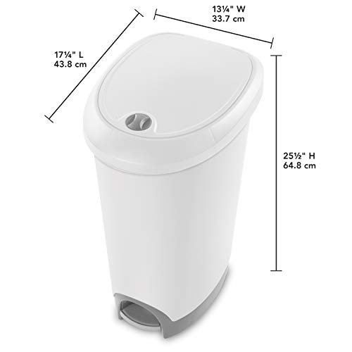 Sterilite 10738002 12.6 Gallon Locking StepOn Wastebasket, White Lid & Base w/ Titanium Pedal & Lock, 2-Pack