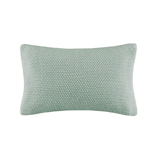 INK+IVY Bree Knit Throw Pillow Cover, Casual Oblong Decorative Pillow Cover, 12X20, Aqua