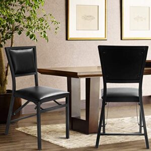 Giantex Folding Chairs, with Padded Seats, Sturdy Metal Frame, Floor Protectors, Space Saving Design, Foldable Dining Desk Chairs for Small Apartment, Extra Guests, Black