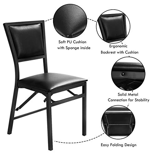 Giantex Folding Chairs, with Padded Seats, Sturdy Metal Frame, Floor Protectors, Space Saving Design, Foldable Dining Desk Chairs for Small Apartment, Extra Guests, Black