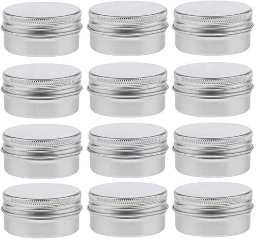 Healthcom 12 Pack 2 Oz/60ml Round Aluminum Tin Cans Screw Top Metal Lid Tins Makeup Cream Lip Balm Jars Empty Cosmetic Storage Sample Container Boxes Organization for Lip Balm Salve Crafts Spice Candles Tea Gifts,Silver