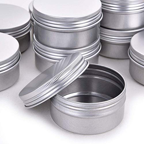 Healthcom 12 Pack 2 Oz/60ml Round Aluminum Tin Cans Screw Top Metal Lid Tins Makeup Cream Lip Balm Jars Empty Cosmetic Storage Sample Container Boxes Organization for Lip Balm Salve Crafts Spice Candles Tea Gifts,Silver