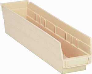 quantum storage systems qsb103iv 20-pack 4" hanging plastic shelf bin storage containers, 17-7/8" x 4-1/8" x 4" , ivory