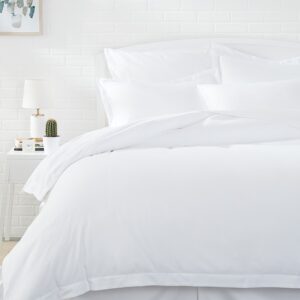 amazon basics lightweight microfiber duvet cover set with snap buttons, full/queen, bright white