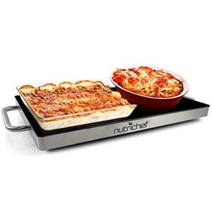 nutrichef electric hot plate tray dish warmer with black glass top-ideal for home, buffet, parties,kitchen & restaurant use-portable and perfect for table or countertop-dimensions: 14.5'' l x 8.6'' w.