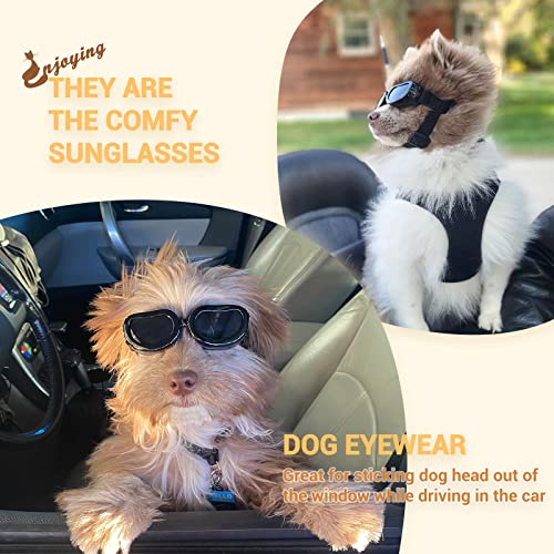 Enjoying Dog Sunglasses Small Breed Dogs Goggles UV Protection Eye Wear Windproof Anti-Fog Pet Glasses for Doggy About Over 5 lbs, Black