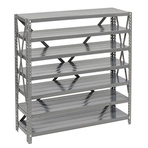 Global Industrial 7 Shelf Steel Shelving with (30) 4" H Plastic Shelf Bins, Green, 36x12x39