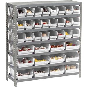 global industrial 7 shelf steel shelving with (36) 4" h plastic shelf bins, beige, 36x12x39