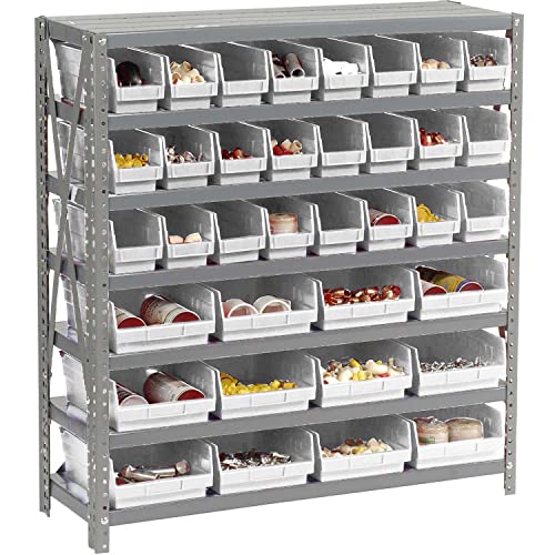 Global Industrial 7 Shelf Steel Shelving with (36) 4" H Plastic Shelf Bins, Beige, 36x12x39