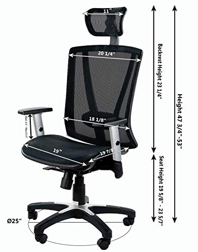 Ergomax MSH112BK Ergonomic Adjustable Home Office All Mesh Desk, Lumbar Support & Back Relief Breathable Chair, 53 inch Max Height, Black