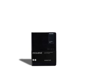 zequenz classic 360 signature series, size: a6 small, color: black, paper: grid, soft cover notebook, soft bound journal, 4" x 5.5", 200 sheets / 400 pages, squared, grid pattern, graph premium paper