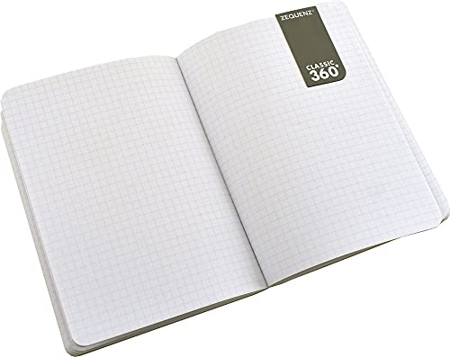 Zequenz Classic 360 Signature Series, Size: A6 Small, Color: Black, Paper: Grid, Soft Cover Notebook, Soft Bound Journal, 4" x 5.5", 200 sheets / 400 pages, Squared, Grid pattern, Graph premium paper