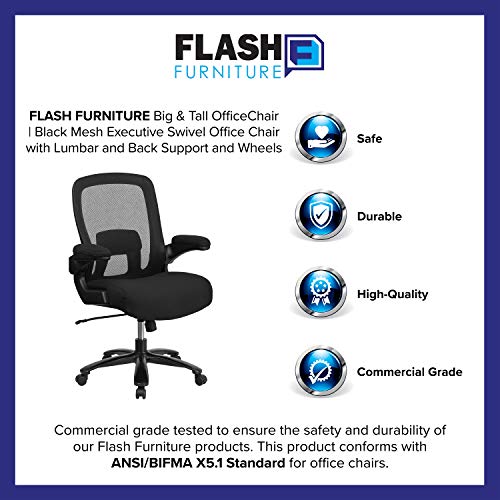 Flash Furniture Big & Tall Office Chair | Black Mesh Executive Swivel Office Chair with Lumbar and Back Support and Wheels