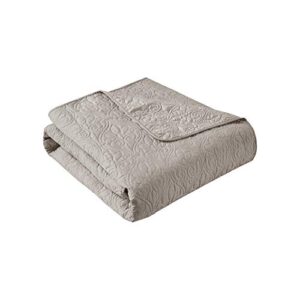 madison park madison park luxe quilted throw blanket - damask stitching design, cotton filled spread, ultra soft, cozy bedding for living room couch, sofa, bed, 60x70", piping borders khaki