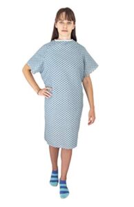 elaine karen deluxe 3 pack cotton blend hospital patient gown - back tie, 41" long & 52" wide, easy care, soft & comfortable gowns – one size fits all blue