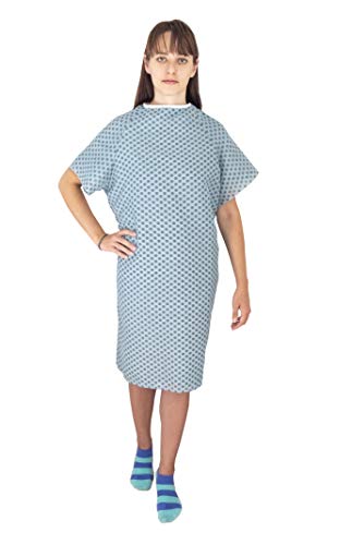 Elaine Karen Deluxe 3 Pack Cotton Blend Hospital Patient Gown - Back Tie, 41" Long & 52" Wide, Easy Care, Soft & Comfortable Gowns – One Size Fits All Blue