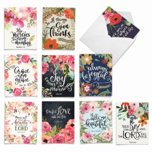 the best card company - assorted of 10 all occasions blank notecards box set 4 x 5.12 inch w/envelopes, floral scripture bible quotes for women (10 designs, 1 each) - blessings m6634ocb