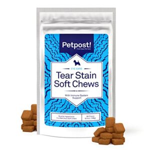 petpost | tear stain remover soft chews - delicious eye stain supplement for dogs - natural treatment for tear stains on dogs (90 chews)