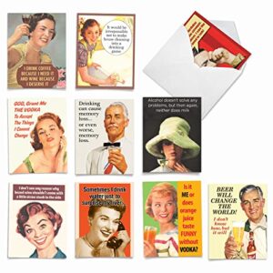 the best card company - 10 funny birthday cards assorted (4 x 5.12 inch) - adult vintage assortment, boxed greeting cards with envelopes - retro toasts m6619bdg
