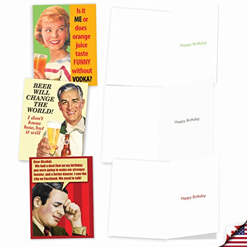 The Best Card Company - 10 Funny Birthday Cards Assorted (4 x 5.12 Inch) - Adult Vintage Assortment, Boxed Greeting Cards with Envelopes - Retro Toasts M6619BDG