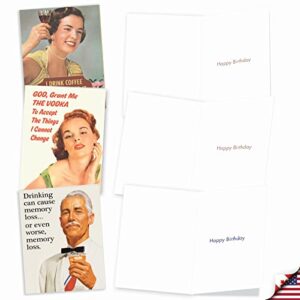 The Best Card Company - 10 Funny Birthday Cards Assorted (4 x 5.12 Inch) - Adult Vintage Assortment, Boxed Greeting Cards with Envelopes - Retro Toasts M6619BDG