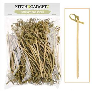 bamboo cocktail picks - 300 pack - 4.1 inch - with looped knot - great for cocktail party or barbeque snacks, club sandwiches, etc. - natural bamboo - keeps ingredients pinned together - stylish