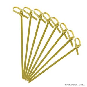 Bamboo Cocktail Picks - 300 Pack - 4.1 inch - With Looped Knot - Great for Cocktail Party or Barbeque Snacks, Club Sandwiches, etc. - Natural Bamboo - Keeps Ingredients Pinned Together - Stylish