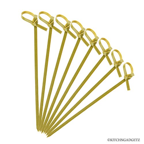 Bamboo Cocktail Picks - 300 Pack - 4.1 inch - With Looped Knot - Great for Cocktail Party or Barbeque Snacks, Club Sandwiches, etc. - Natural Bamboo - Keeps Ingredients Pinned Together - Stylish