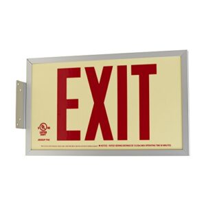 Jessup Glo Brite 7210-SAF-B P50 Non Electrical, Glow-in-The-Dark (Photoluminescent) Screen-Printed Eco Exit Sign, Single-Sided with Aluminum Frame and Bracket, 7.5" by 13", Red