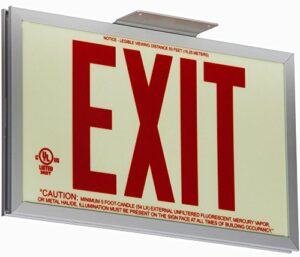 jessup glo brite 7210-saf-b p50 non electrical, glow-in-the-dark (photoluminescent) screen-printed eco exit sign, single-sided with aluminum frame and bracket, 7.5" by 13", red