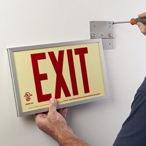 Jessup Glo Brite 7210-SAF-B P50 Non Electrical, Glow-in-The-Dark (Photoluminescent) Screen-Printed Eco Exit Sign, Single-Sided with Aluminum Frame and Bracket, 7.5" by 13", Red