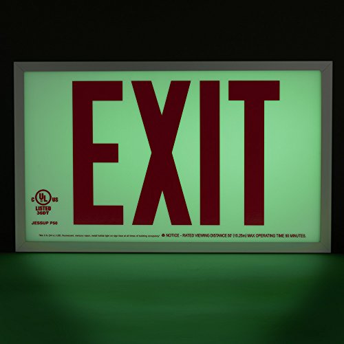 Jessup Glo Brite 7210-SAF-B P50 Non Electrical, Glow-in-The-Dark (Photoluminescent) Screen-Printed Eco Exit Sign, Single-Sided with Aluminum Frame and Bracket, 7.5" by 13", Red