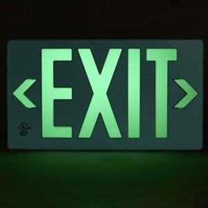 UL Listed 100 Foot Jessup Glo Brite 7040-100-B PF100 Molded Plastic Exit Sign, Single-Sided, 8.75" x 15.5", Green (Mounts 4 Ways, Includes Bracket and Arrows)