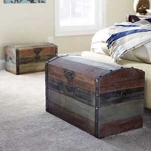 Household Essentials Large Wooden Storage Trunk, Weathered Wood with Paint Finish, Hinged Lid with Metal Accents