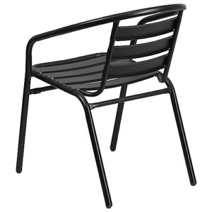 Flash Furniture Lila 23.5'' Square Glass Metal Table with 2 Black Metal Aluminum Slat Stack Chairs