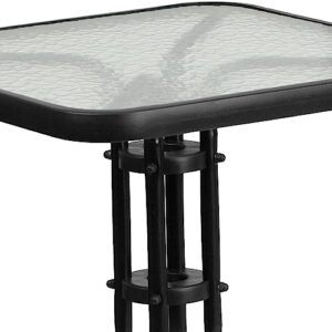 Flash Furniture Lila 23.5'' Square Glass Metal Table with 2 Black Metal Aluminum Slat Stack Chairs