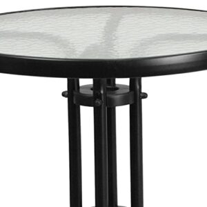 Flash Furniture 23.75'' Round Glass Metal Table with 2 Black Metal Aluminum Slat Stack Chairs