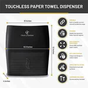 Touchless Paper Towel Dispenser by Oasis Creations - Wall Mount - Hold 500 Multifold Paper Towels - Black Smoke