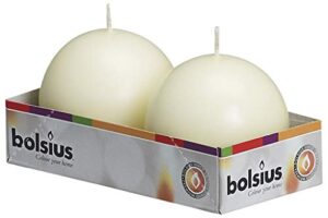 bolsius set of 2 ivory ball candles - 2.75 inch unscented candle set - dripless clean burning smokeless dinner candle - perfect for wedding candles, parties and special occasions