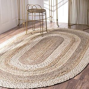 nuloom charlene braided border jute area rug, 8' x 10' oval, natural