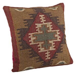saro lifestyle 5173.m20s collection kilim design down filled throw pillow, multi, 20" square, multicolor