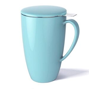 sweese 15 oz porcelain tea mug with infuser and lid, loose leaf tea cup, gifts for tea lover, turquoise - 201.102