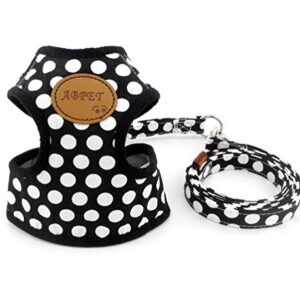 SELMAI Small Dog Harness Vest Leash Set Polka Dot/Camo Mesh Padded No Pull Leads for Puppy Pet Cat (Large (Pack of 1), Black)