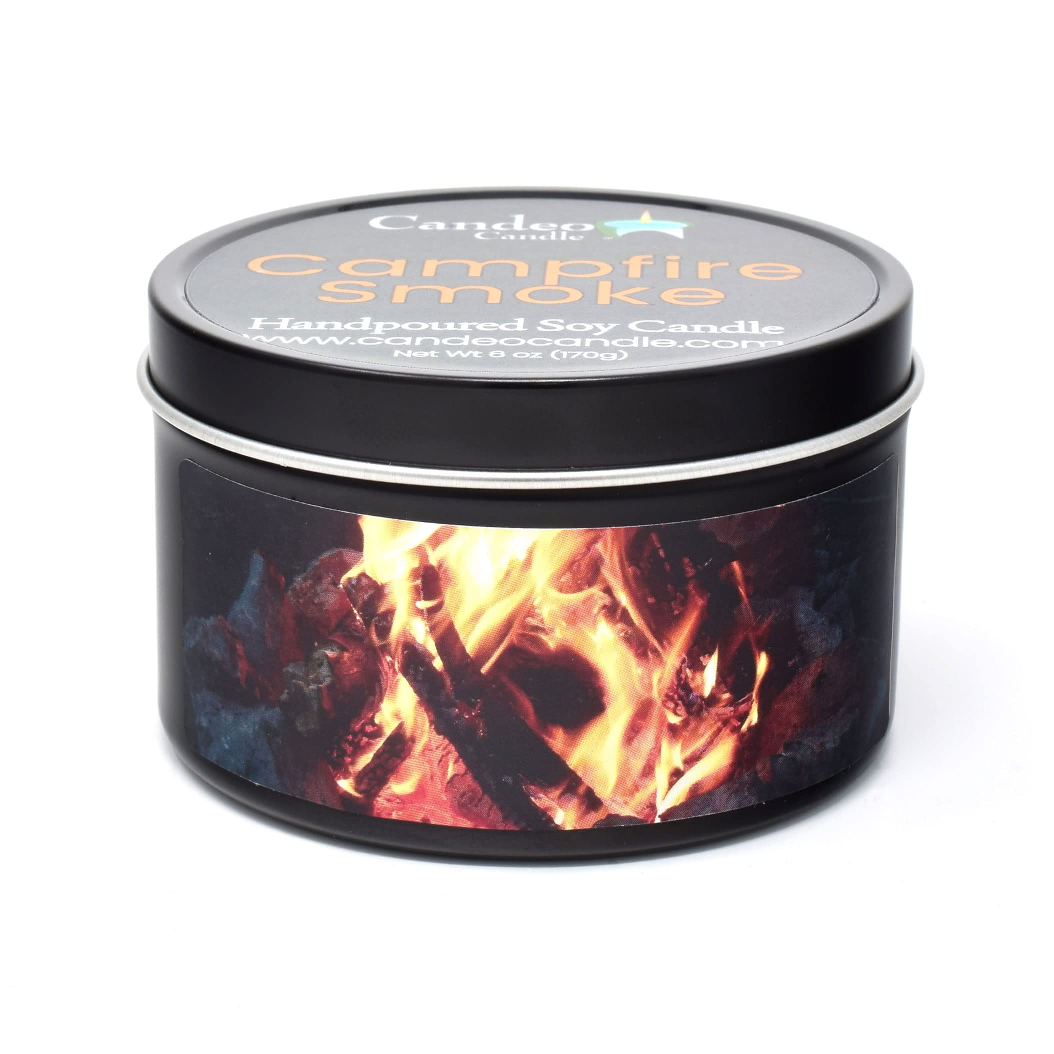 Campfire Smoke Soy Candle -Large Travel Tins, 6oz - Highly Scented - Made with Soy Wax - Handmade in The USA - Candeo Candle