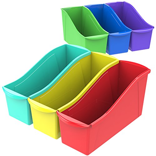 Storex Large Book Bin, Interlocking Plastic Organizer for Home, Office and Classroom, Assorted Colors, 6-Pack (70110U06C)