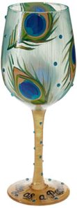 designs by lolita “pretty as a peacock” hand-painted artisan wine glass, 15 oz.