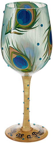 Designs by Lolita “Pretty as a Peacock” Hand-painted Artisan Wine Glass, 15 oz.