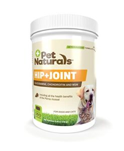 pet naturals hip and joint supplement with glucosamine, chondroitin and msm for dogs and cats, duck flavor, 160 chews