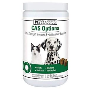 vet classics cas options extra strength immune support for dogs, cats – pet health supplement, dog antioxidant care – extra-strength dog supplement formula – 120 soft chews